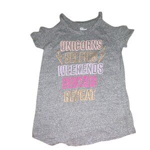 Epic Threads Girls Cold Shoulder Graphic T-Shirt-Gray-Size Large-NWT